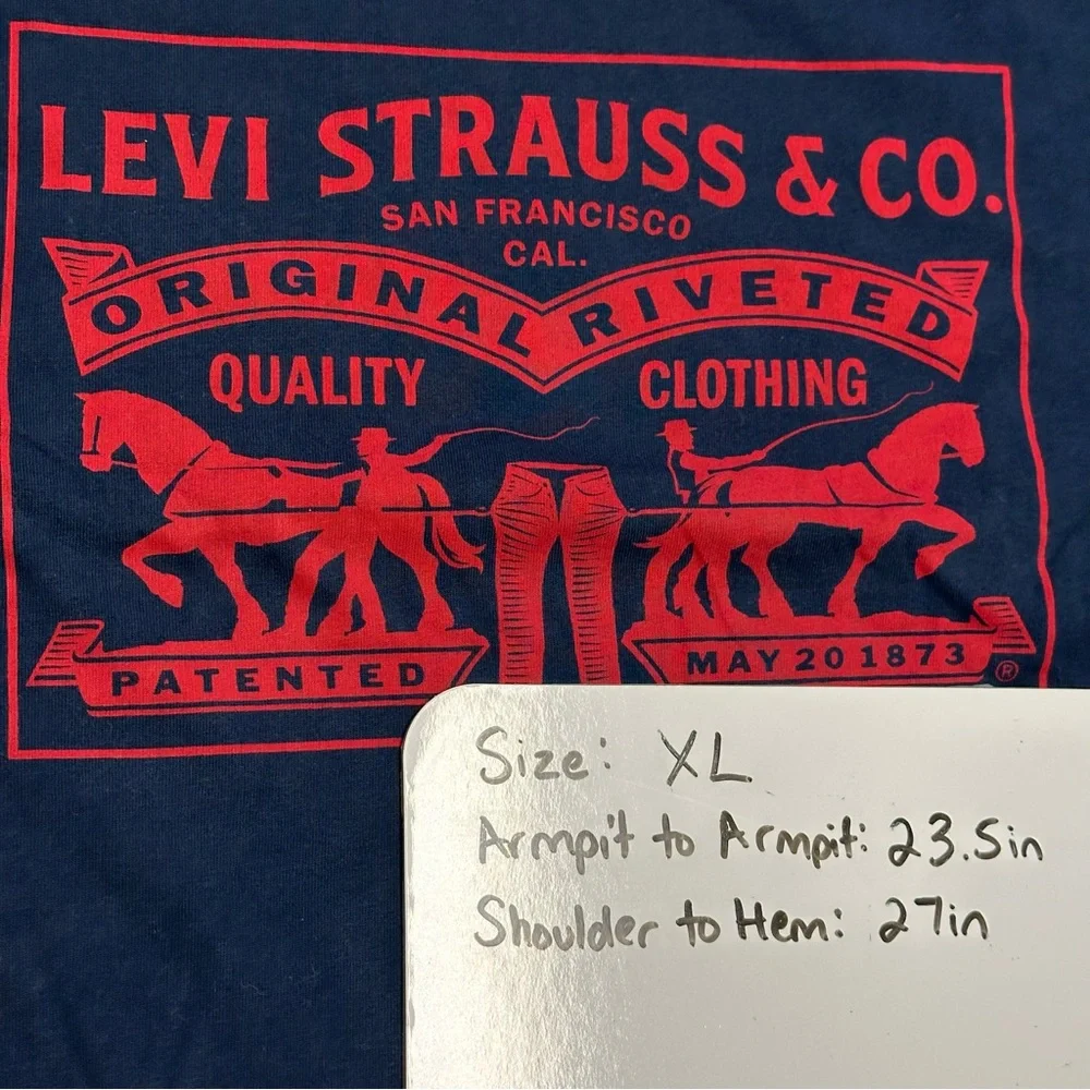 Levis Mens Blue Red Logo Graphic‎ Print Casual Tee TShirt Pull Over Size XL